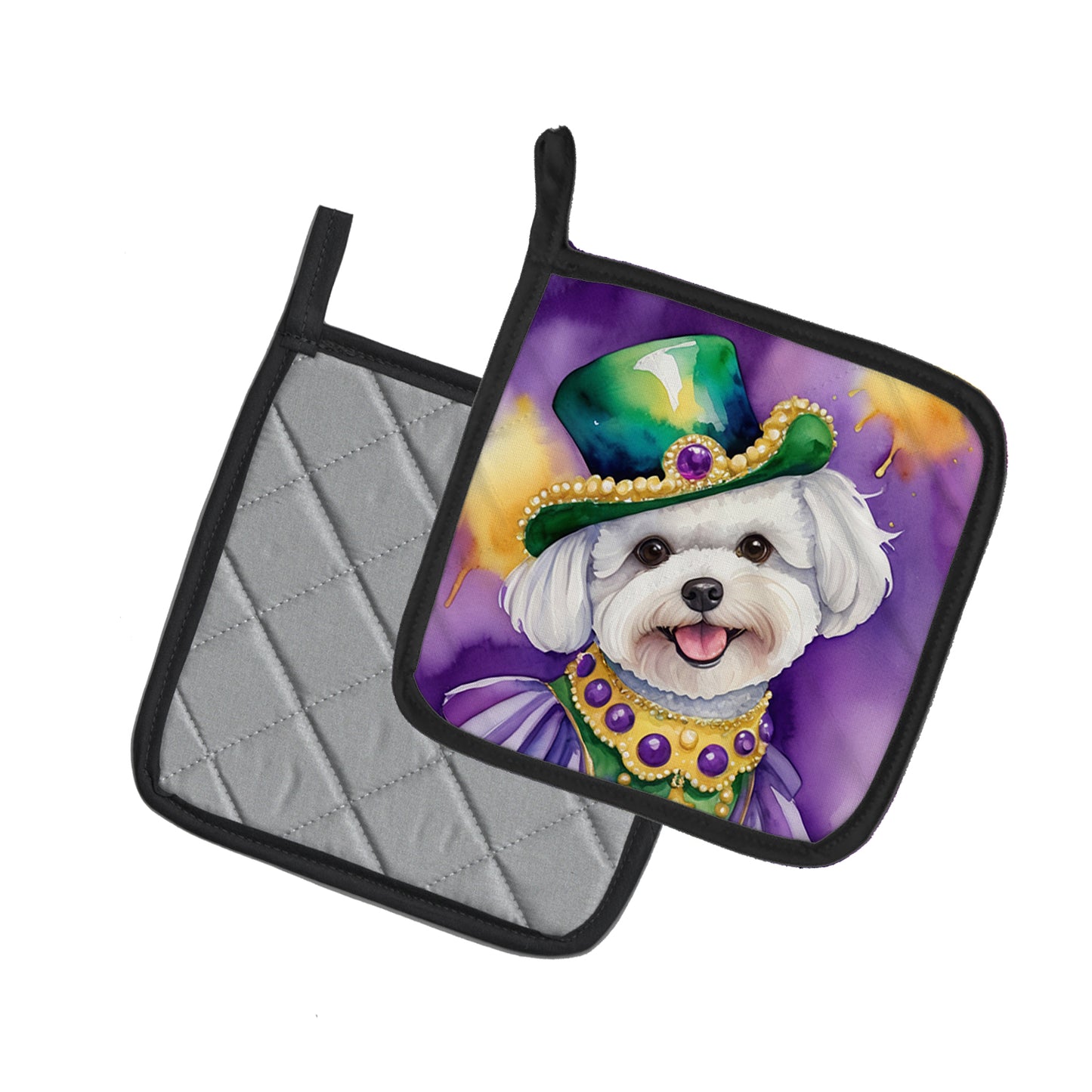 Bichon Frise King of Mardi Gras Pair of Pot Holders