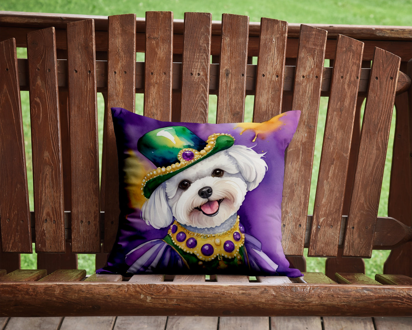 Bichon Frise King of Mardi Gras Throw Pillow