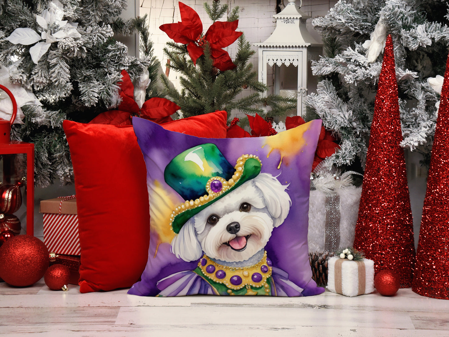 Bichon Frise King of Mardi Gras Throw Pillow