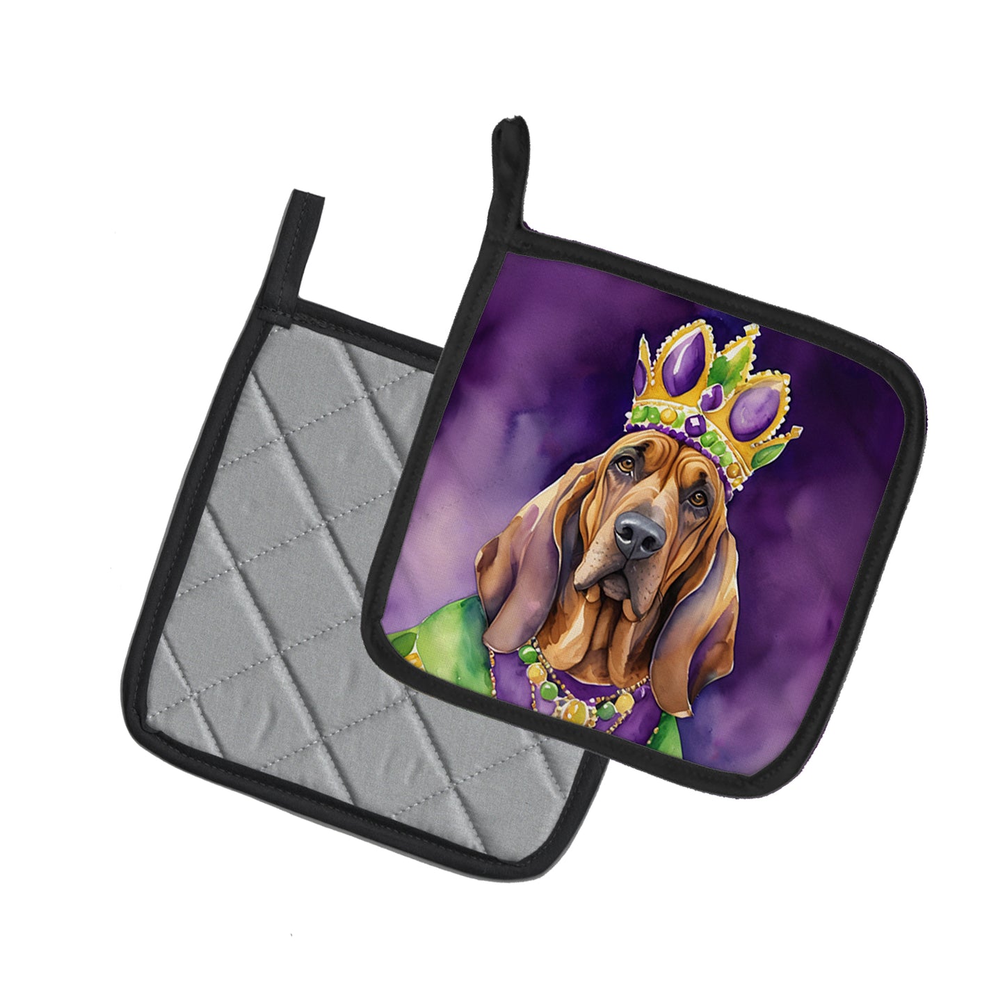 Bloodhound King of Mardi Gras Pair of Pot Holders