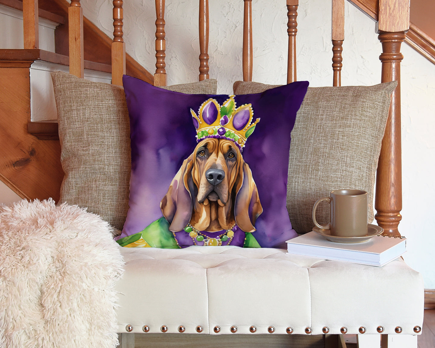 Bloodhound King of Mardi Gras Throw Pillow