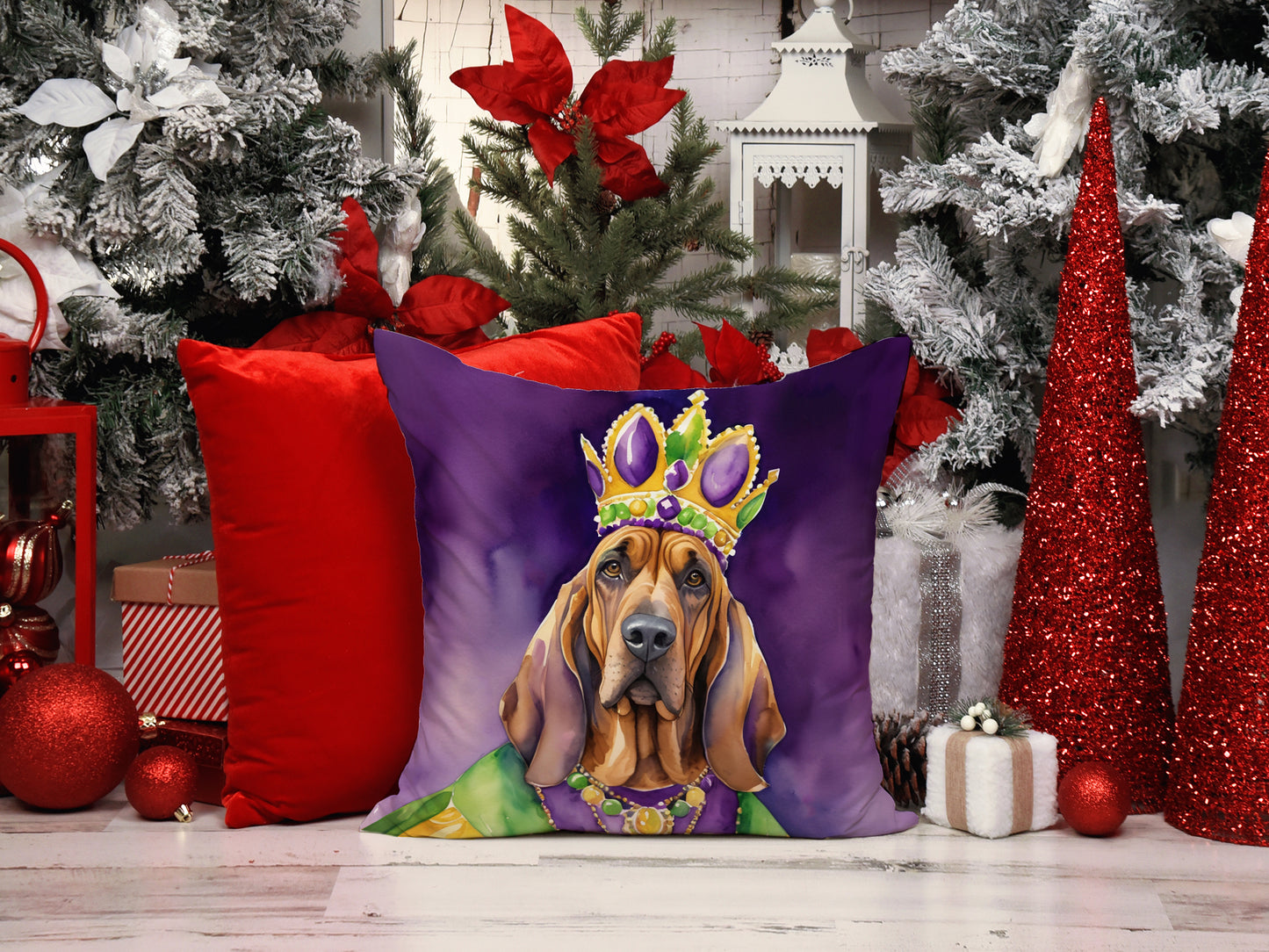 Bloodhound King of Mardi Gras Throw Pillow