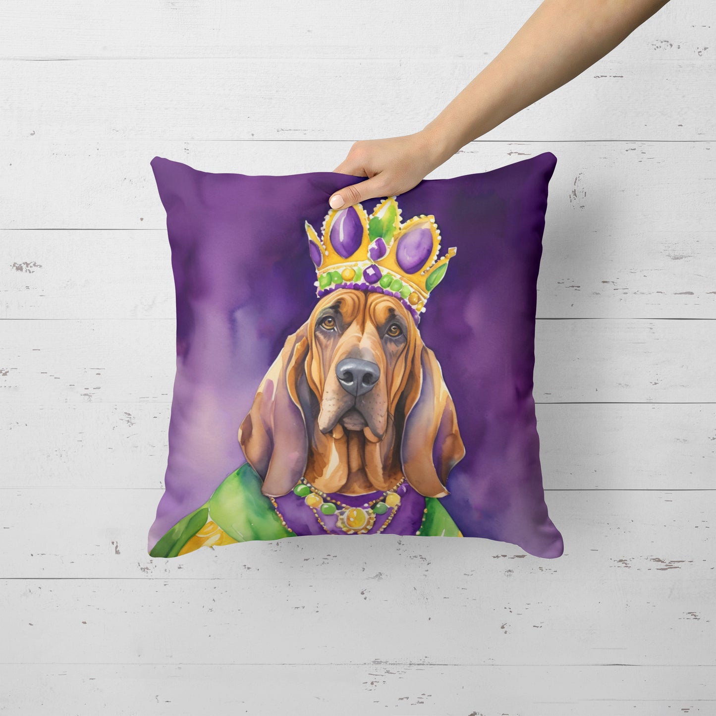 Bloodhound King of Mardi Gras Throw Pillow