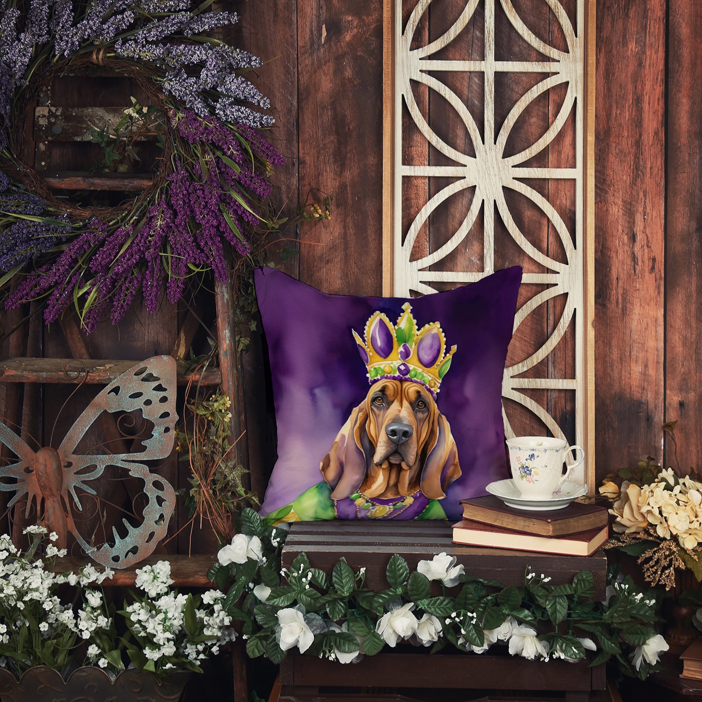 Bloodhound King of Mardi Gras Throw Pillow