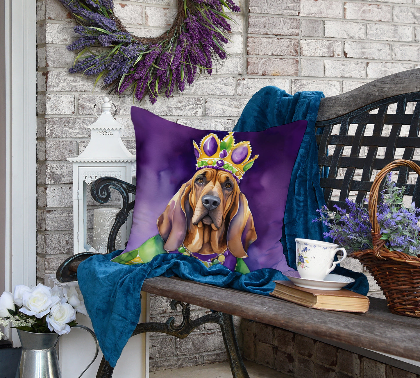 Bloodhound King of Mardi Gras Throw Pillow