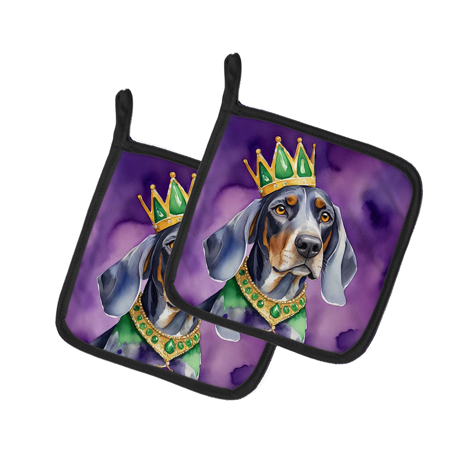 Buy this Bluetick Coonhound King of Mardi Gras Pair of Pot Holders