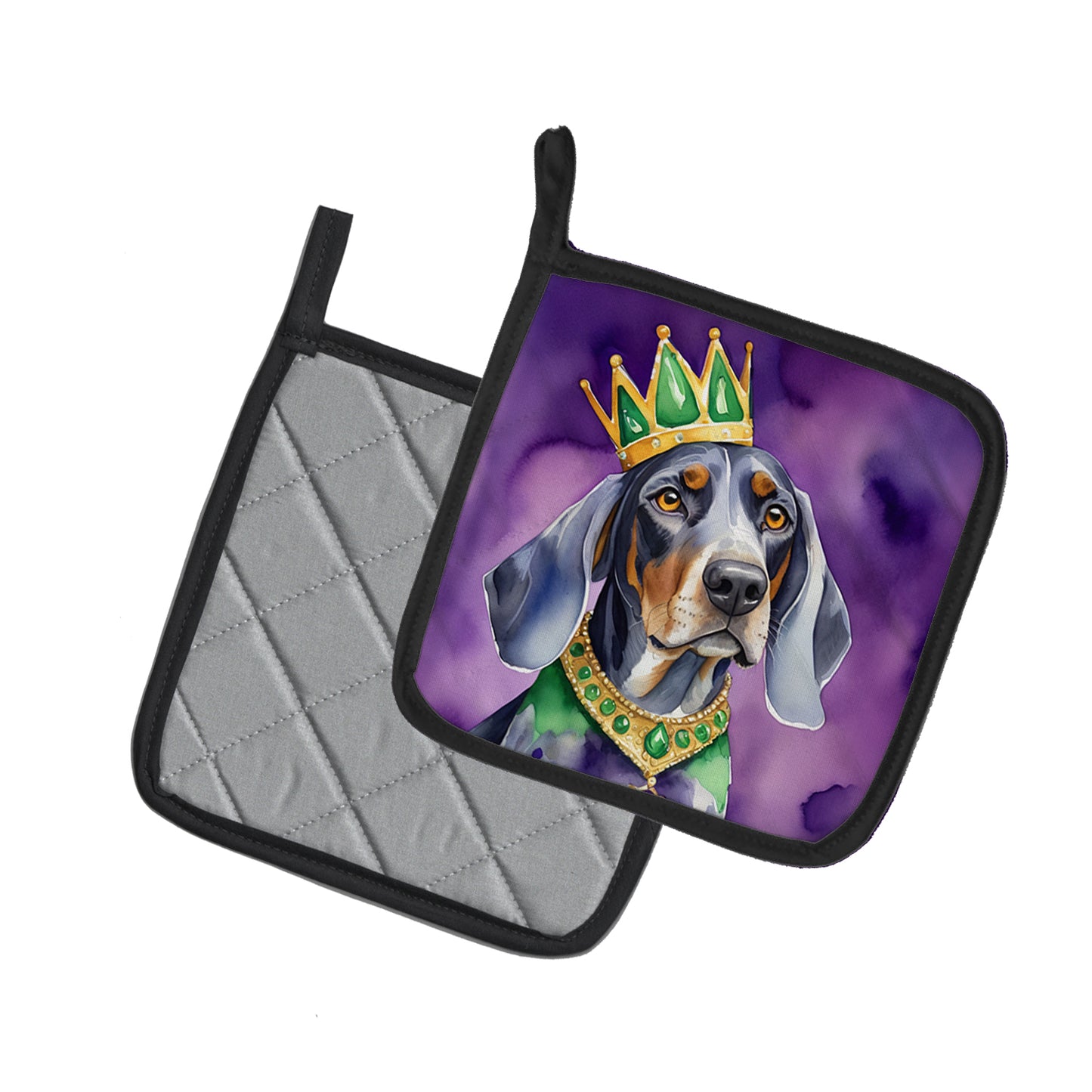 Bluetick Coonhound King of Mardi Gras Pair of Pot Holders