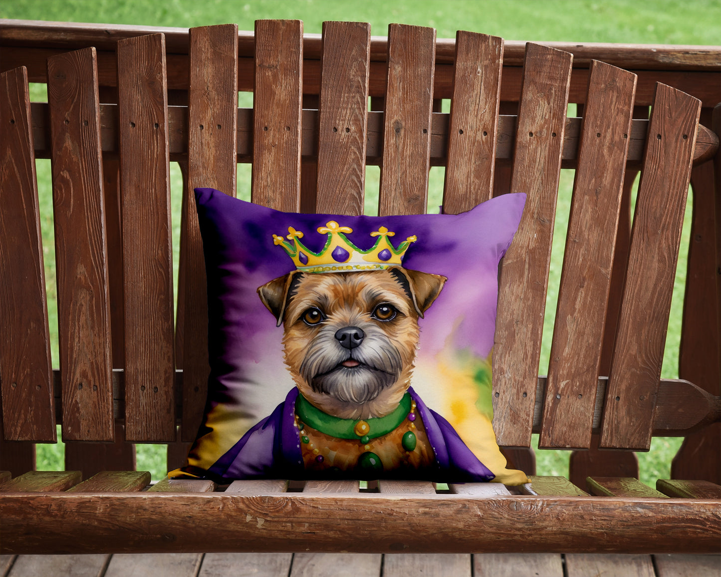 Border Terrier King of Mardi Gras Throw Pillow