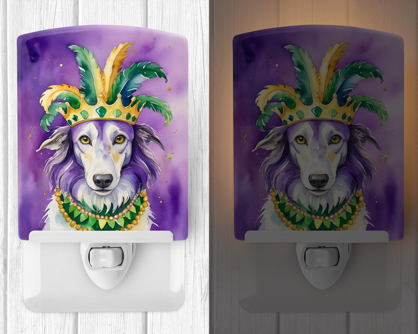 Borzoi King of Mardi Gras Ceramic Night Light