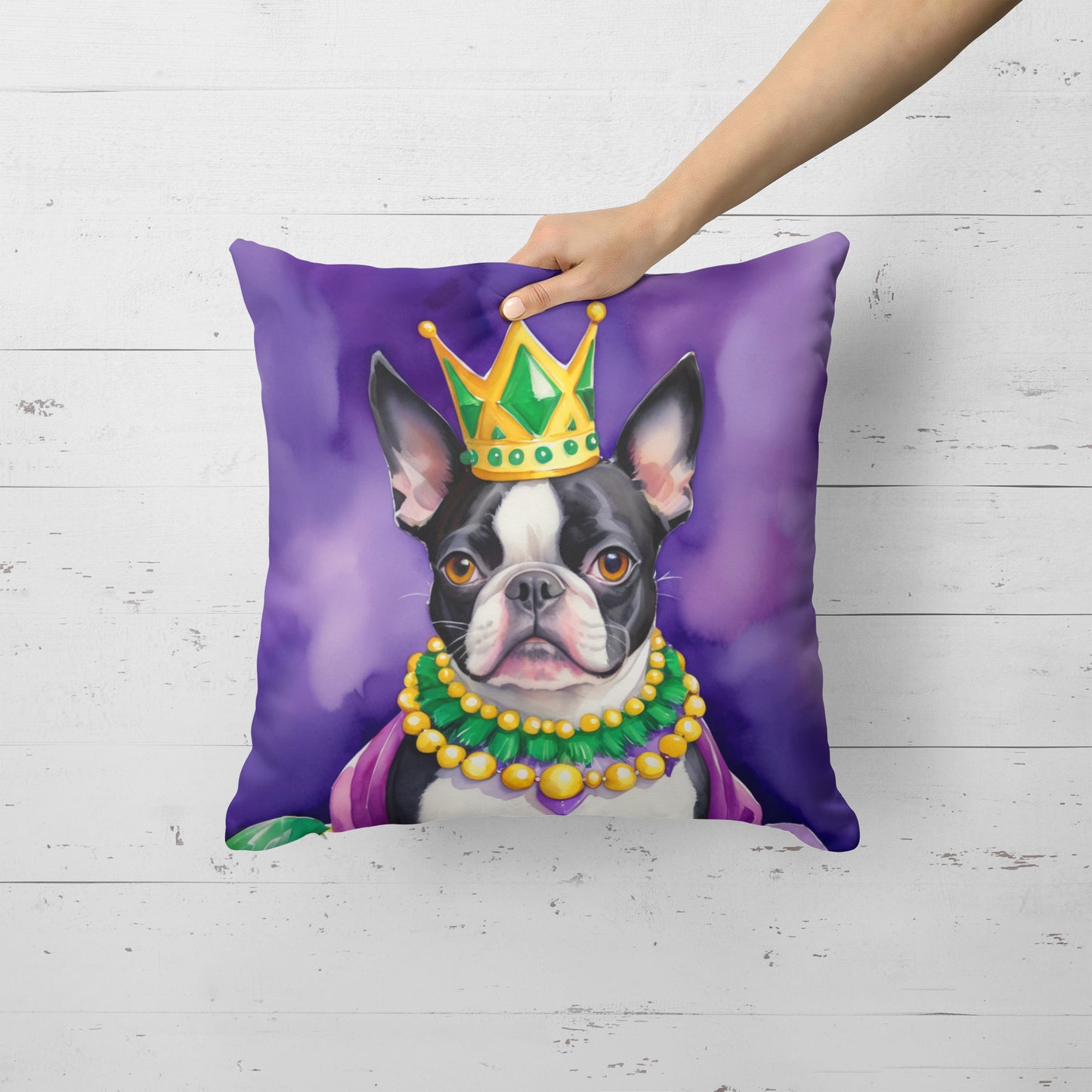 Boston Terrier King of Mardi Gras Throw Pillow