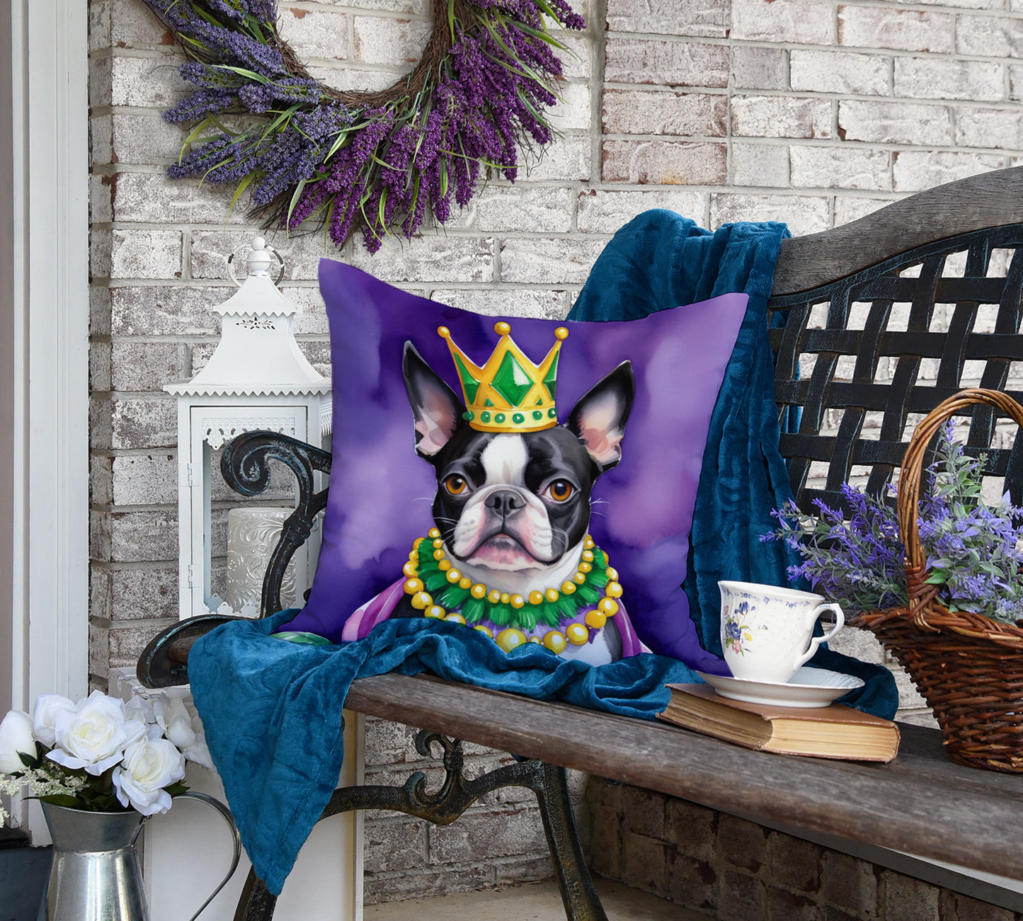 Boston Terrier King of Mardi Gras Throw Pillow