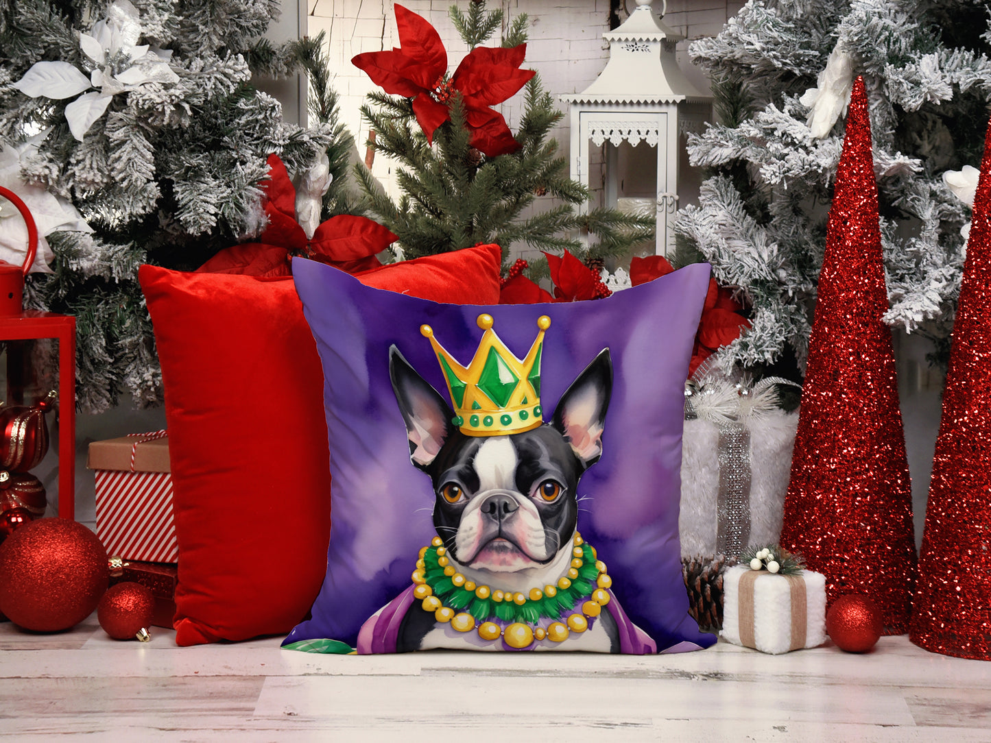 Boston Terrier King of Mardi Gras Throw Pillow