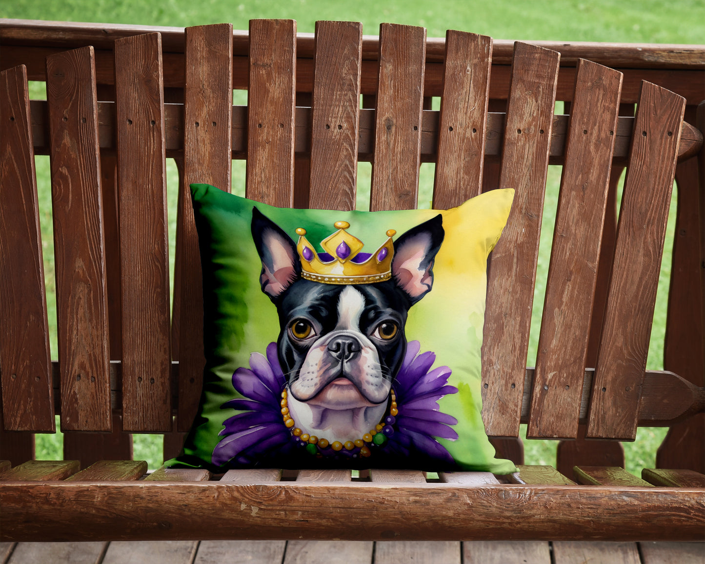 Boston Terrier King of Mardi Gras Throw Pillow