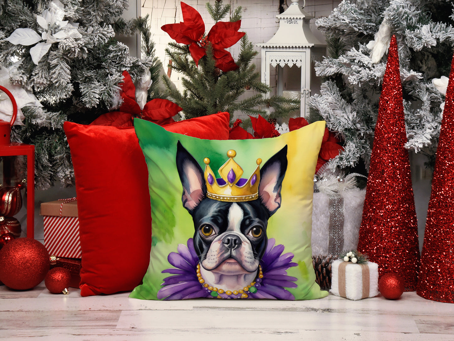 Boston Terrier King of Mardi Gras Throw Pillow