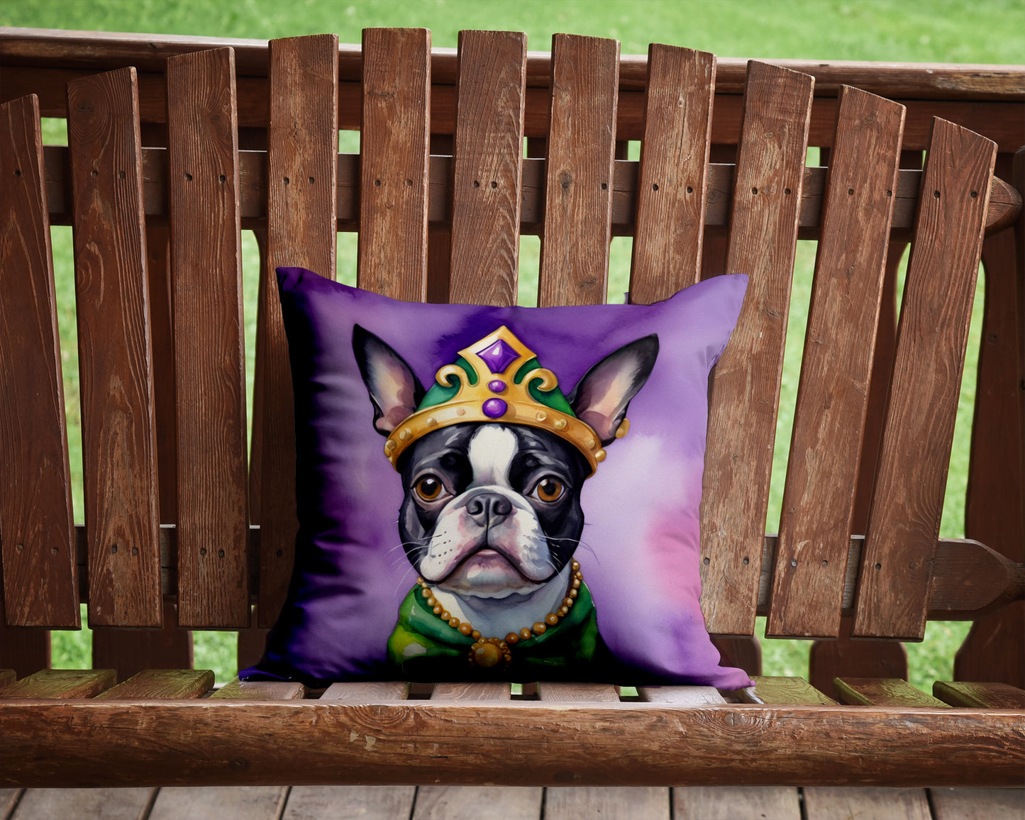 Boston Terrier King of Mardi Gras Throw Pillow