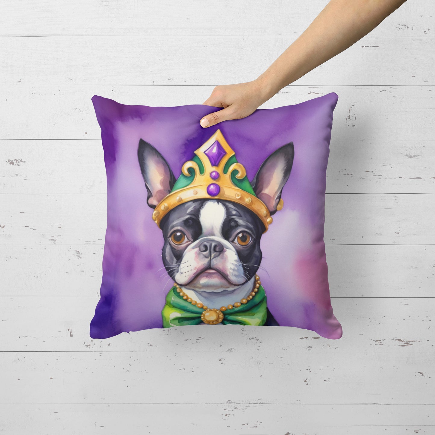 Boston Terrier King of Mardi Gras Throw Pillow