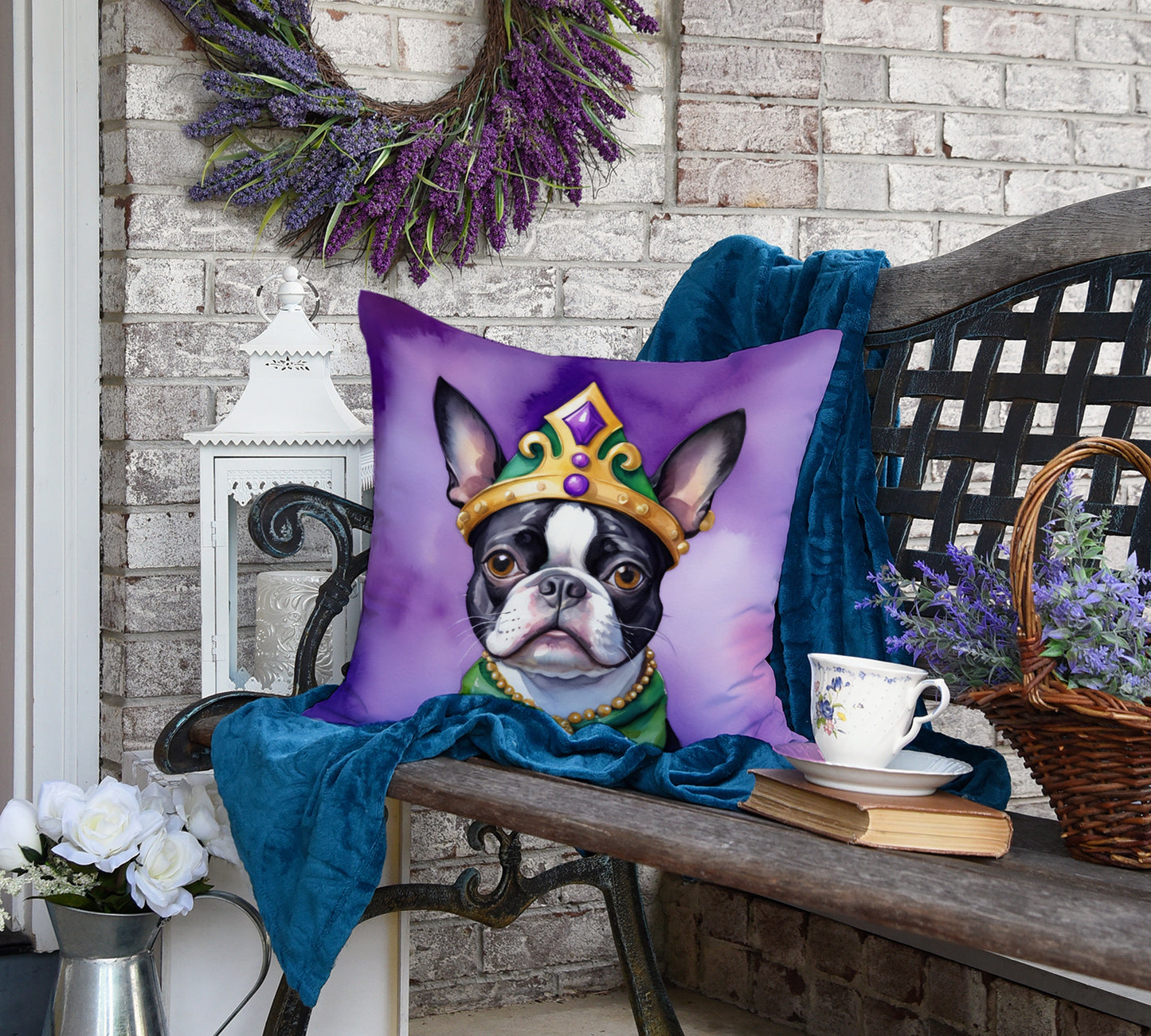 Boston Terrier King of Mardi Gras Throw Pillow