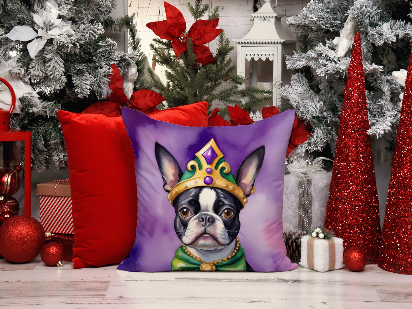 Boston Terrier King of Mardi Gras Throw Pillow