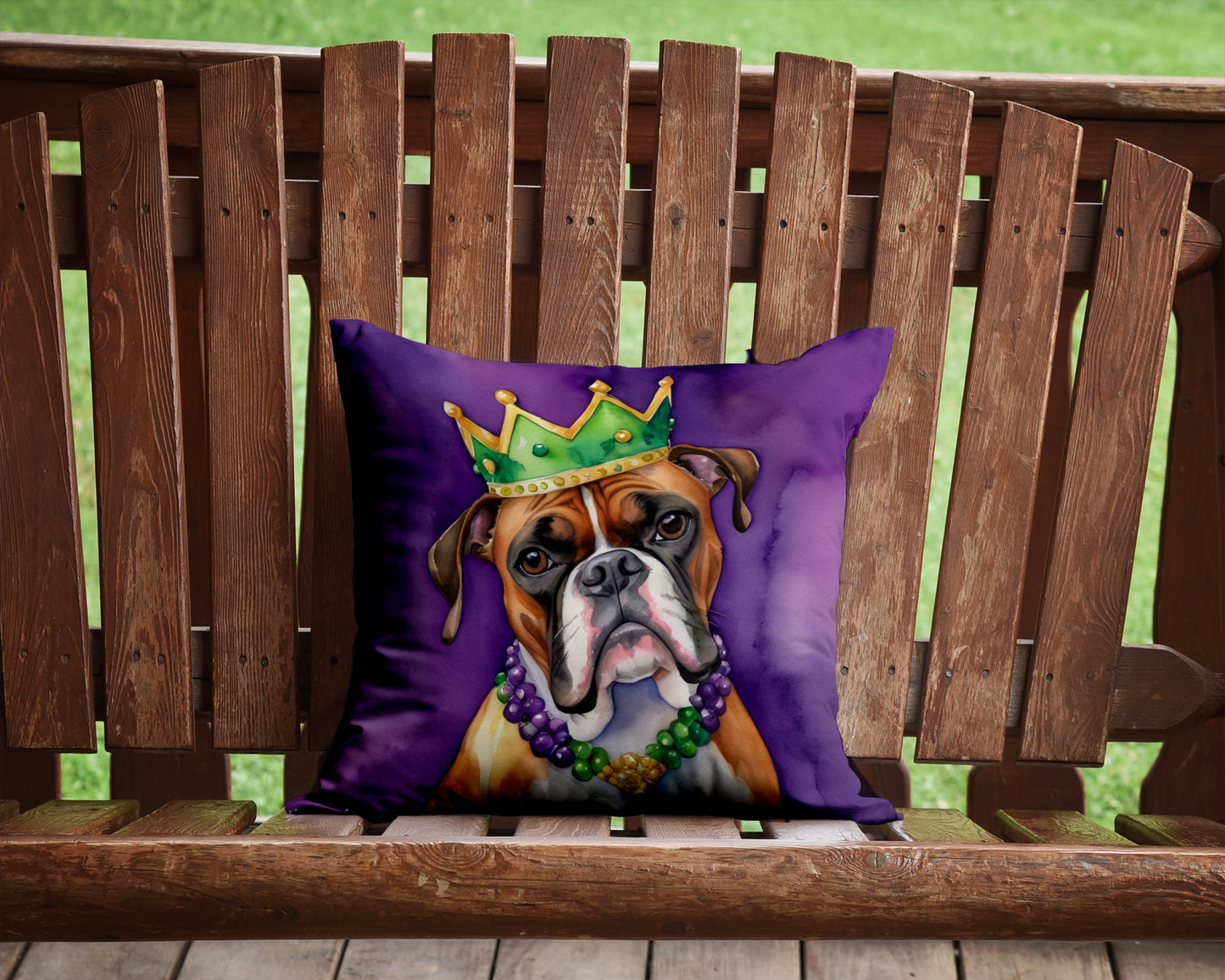 Boxer King of Mardi Gras Throw Pillow