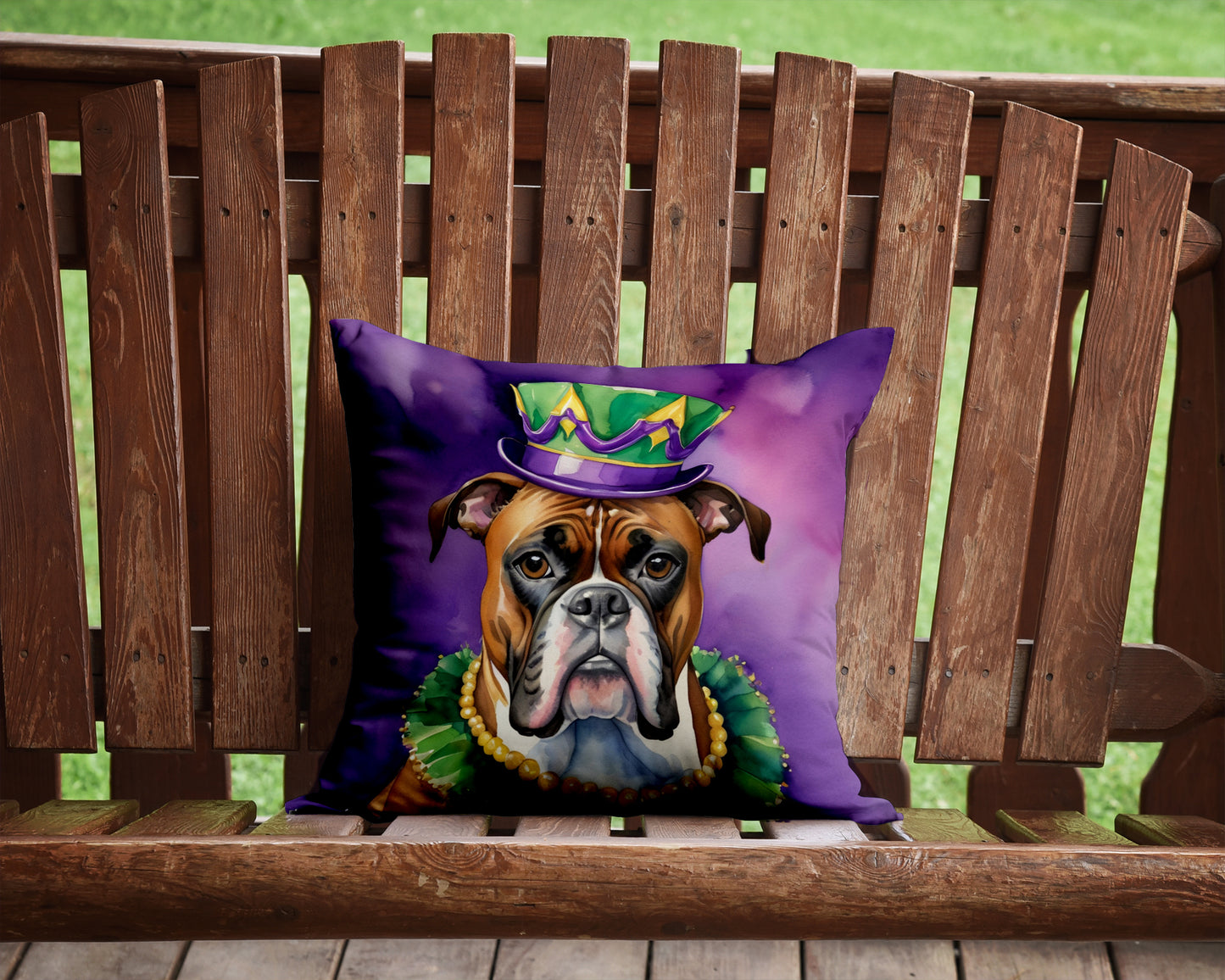 Boxer King of Mardi Gras Throw Pillow