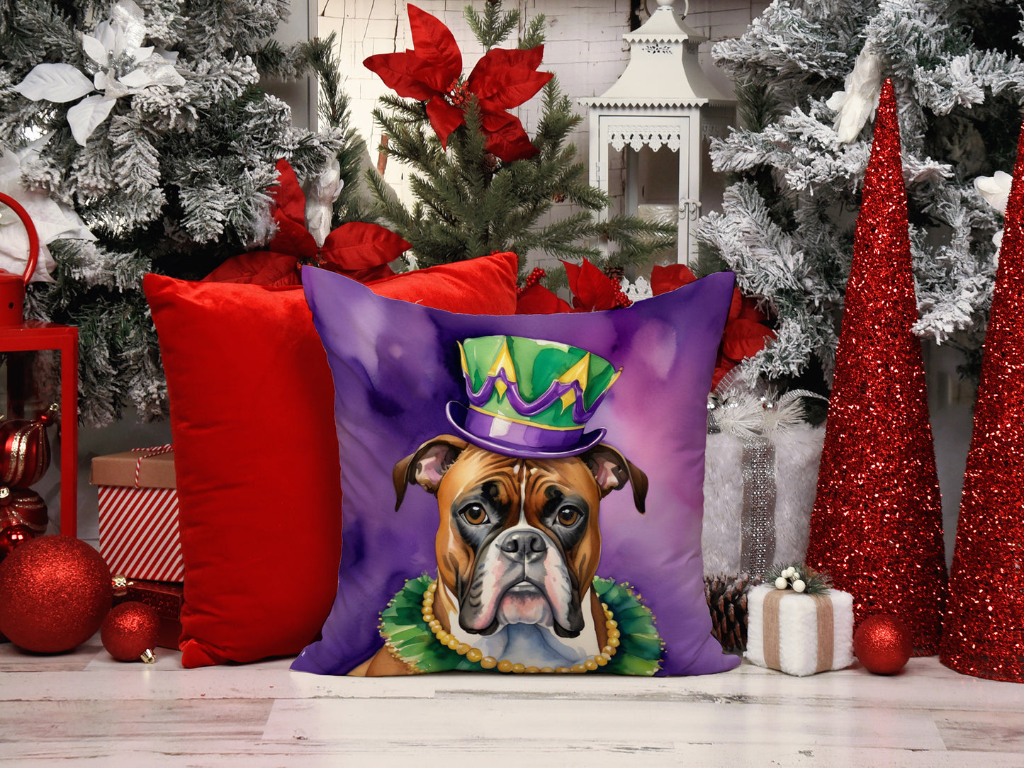 Boxer King of Mardi Gras Throw Pillow
