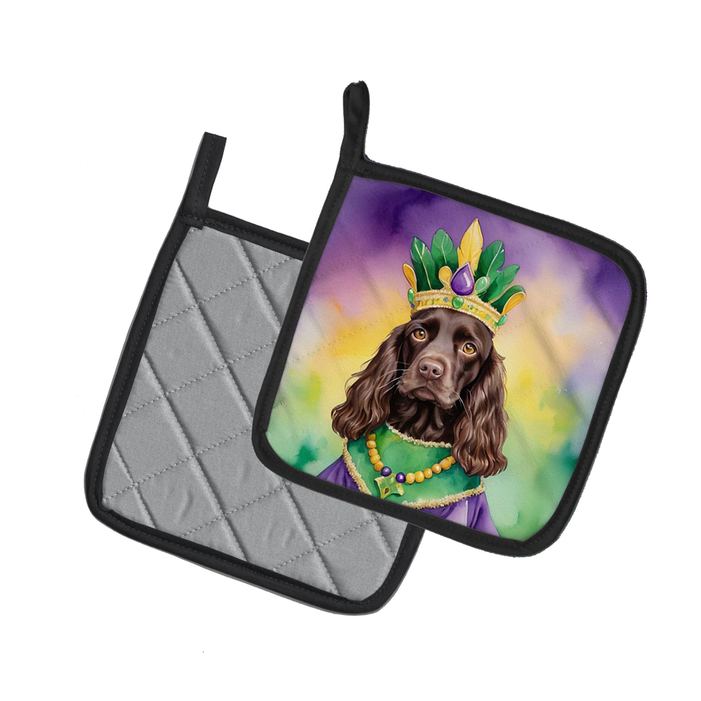 Boykin Spaniel King of Mardi Gras Pair of Pot Holders