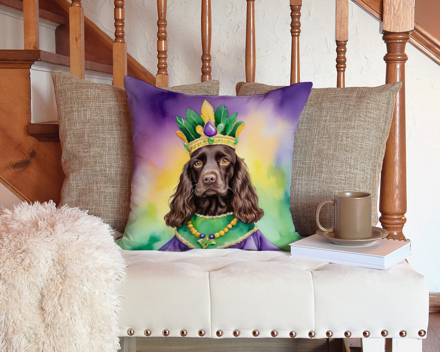 Boykin Spaniel King of Mardi Gras Throw Pillow