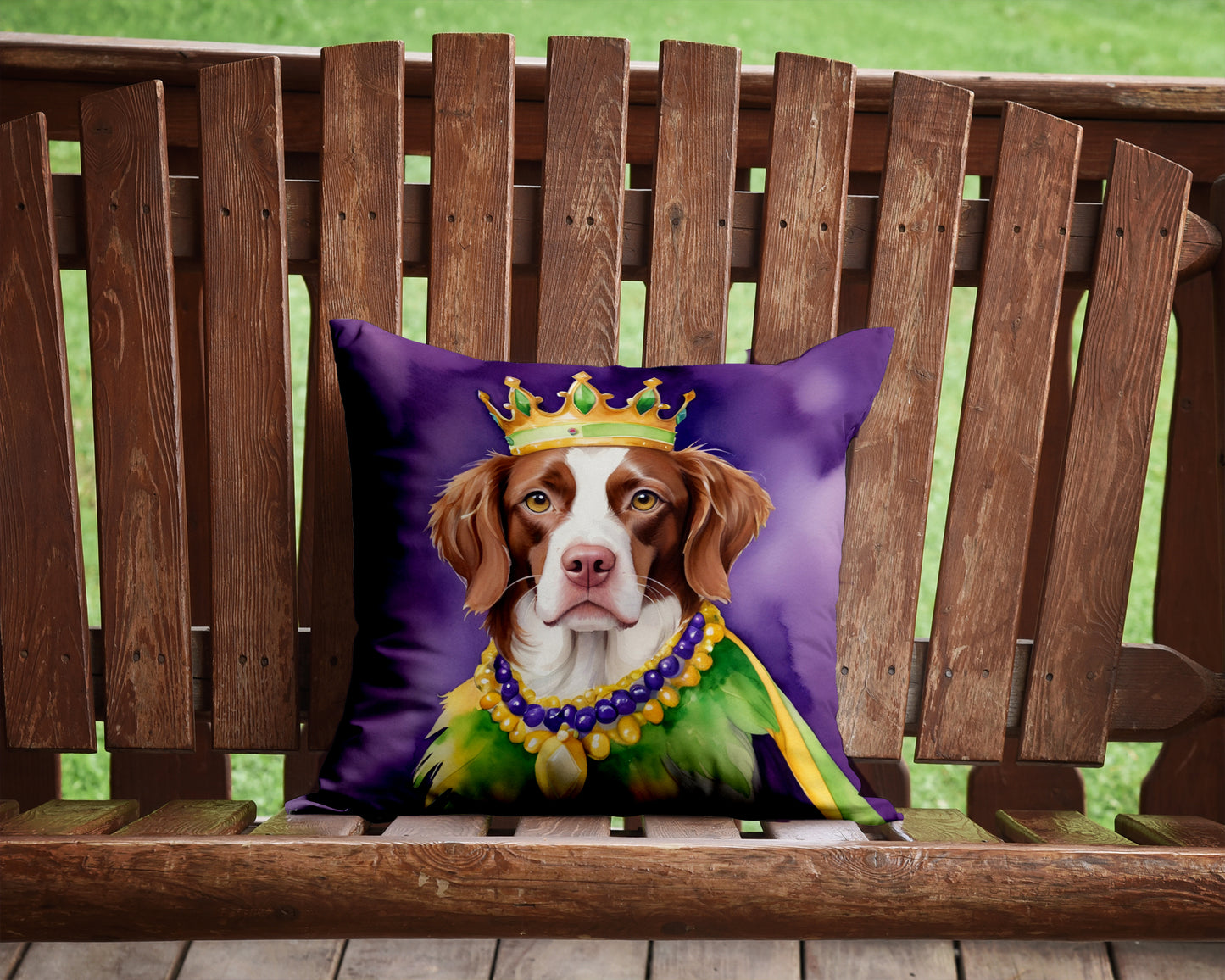 Brittany Spaniel King of Mardi Gras Throw Pillow