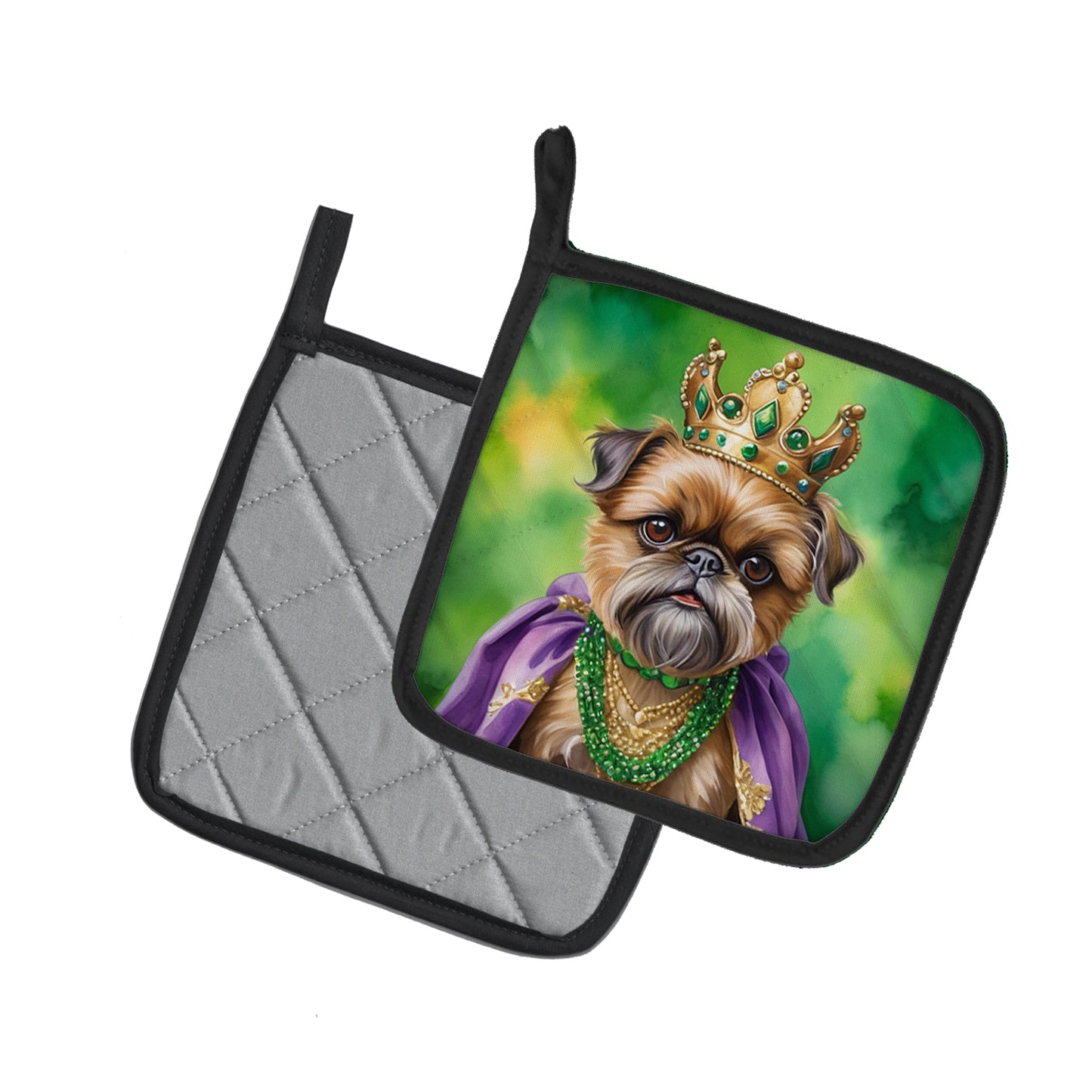 Brussels Griffon King of Mardi Gras Pair of Pot Holders