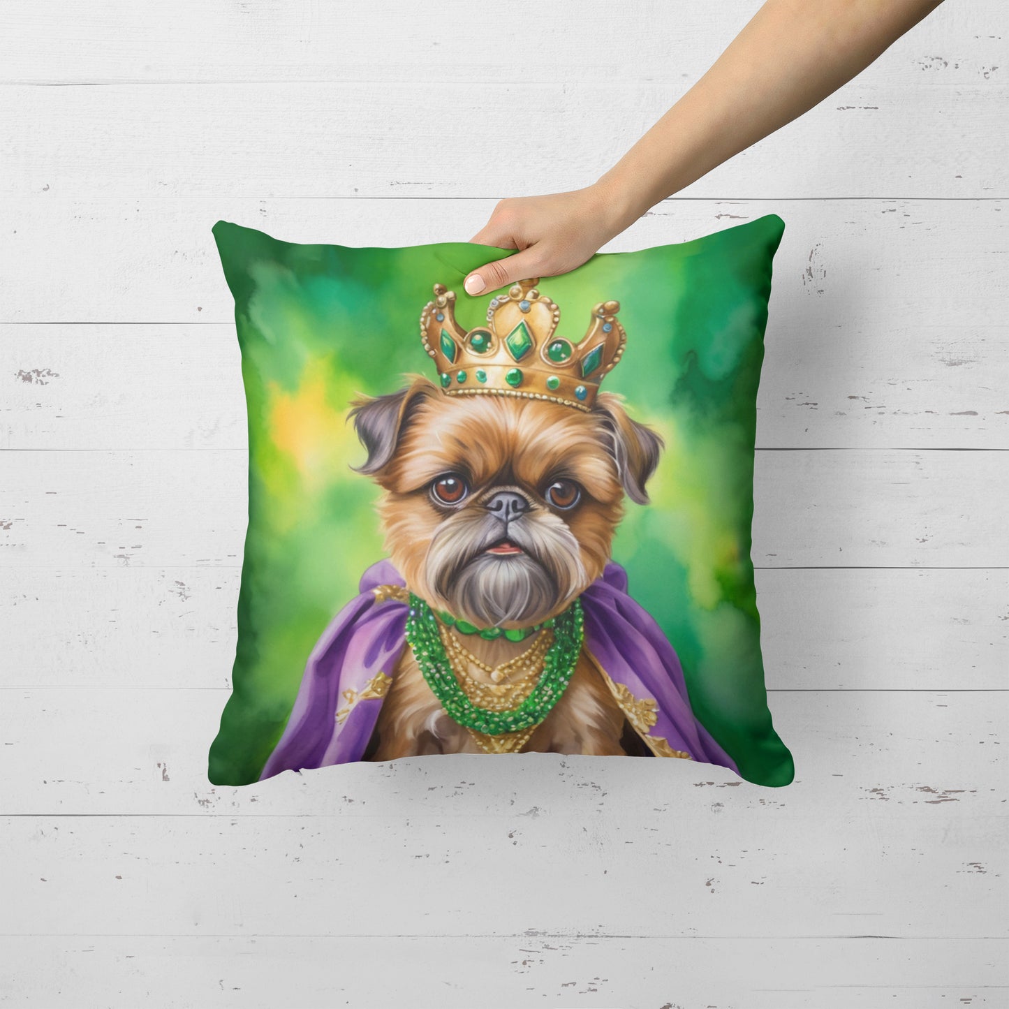 Brussels Griffon King of Mardi Gras Throw Pillow