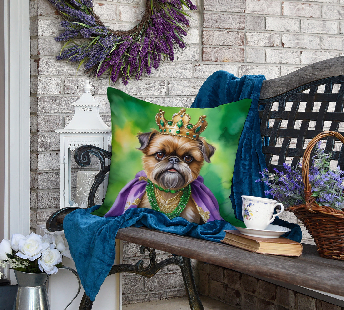 Brussels Griffon King of Mardi Gras Throw Pillow
