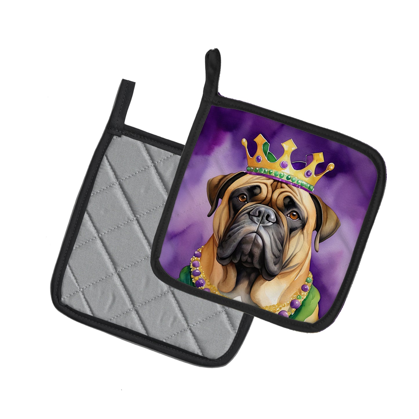 Bullmastiff King of Mardi Gras Pair of Pot Holders