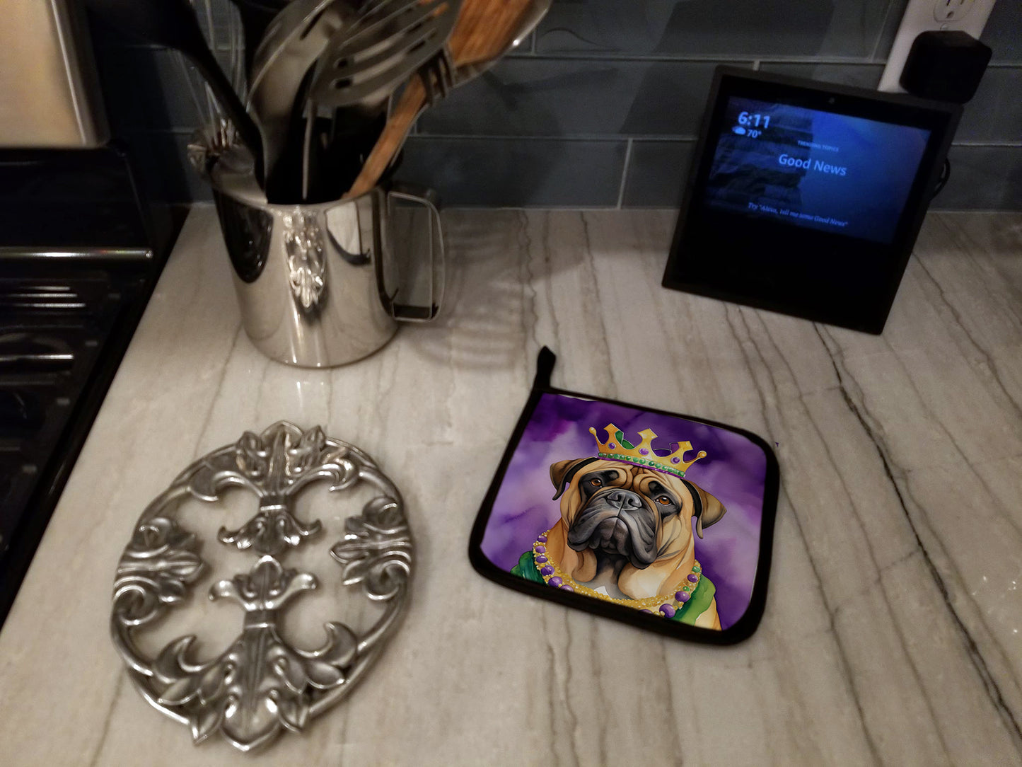 Bullmastiff King of Mardi Gras Pair of Pot Holders