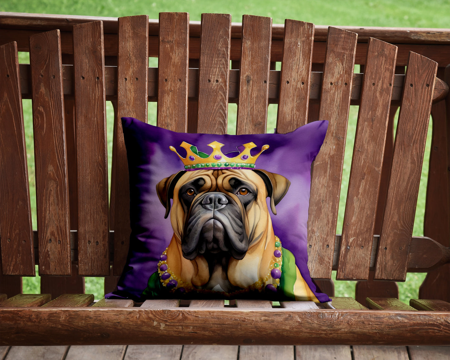 Bullmastiff King of Mardi Gras Throw Pillow