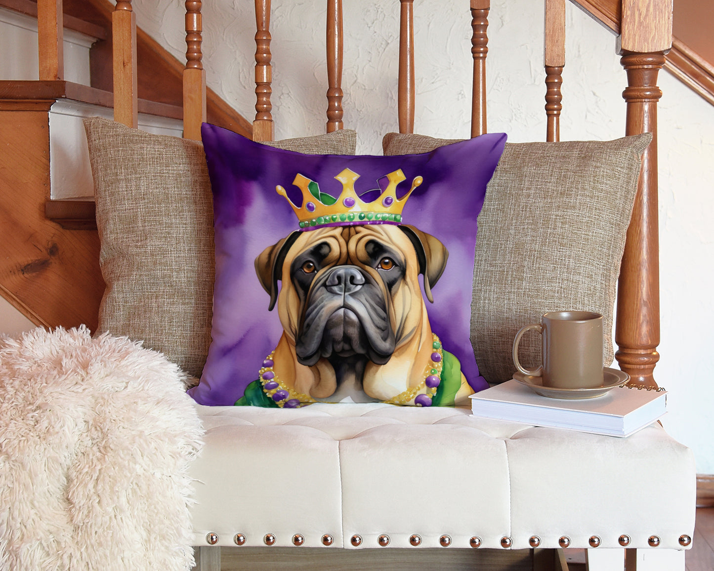 Bullmastiff King of Mardi Gras Throw Pillow
