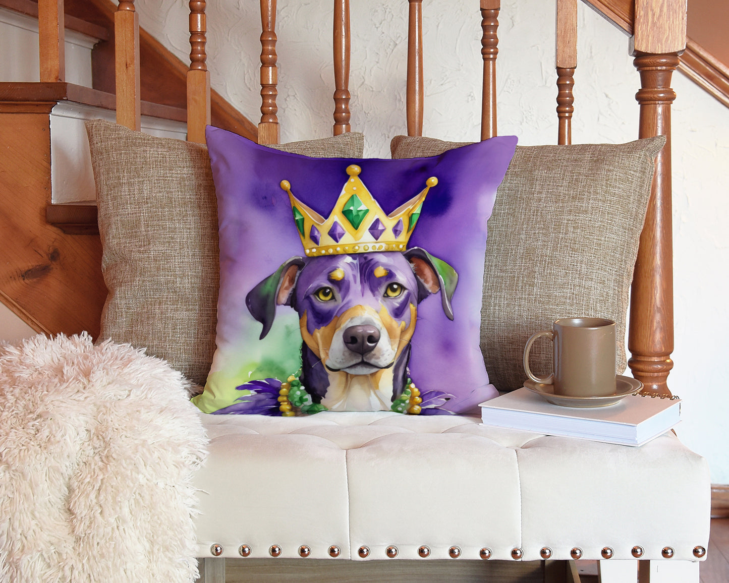 Catahoula King of Mardi Gras Throw Pillow