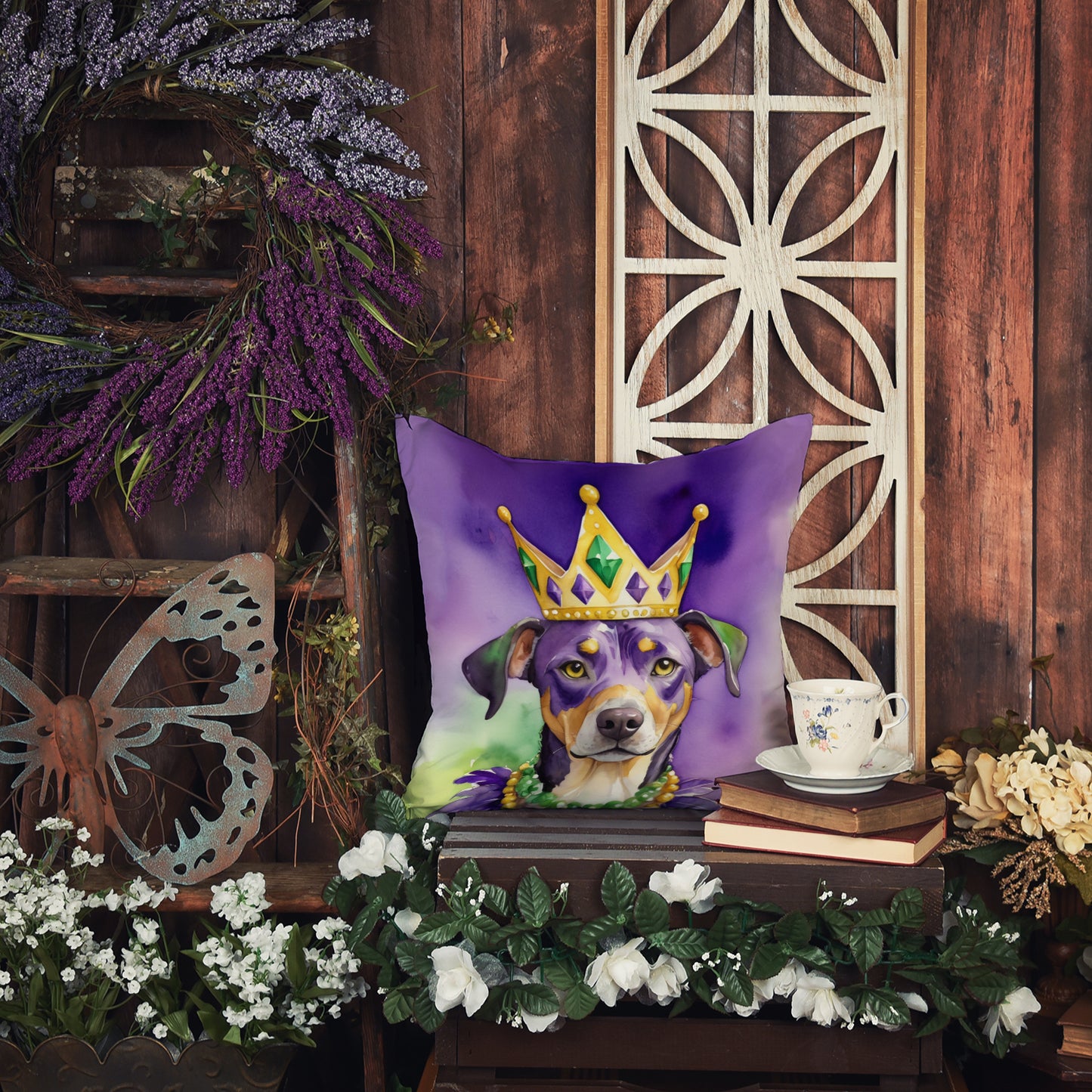 Catahoula King of Mardi Gras Throw Pillow