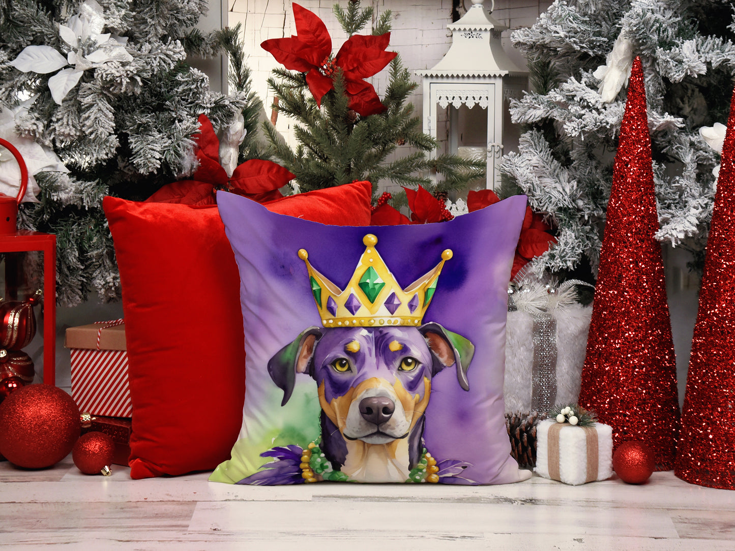 Catahoula King of Mardi Gras Throw Pillow