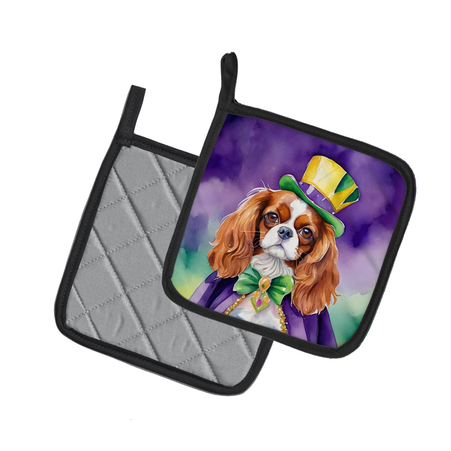 Cavalier Spaniel King of Mardi Gras Pair of Pot Holders