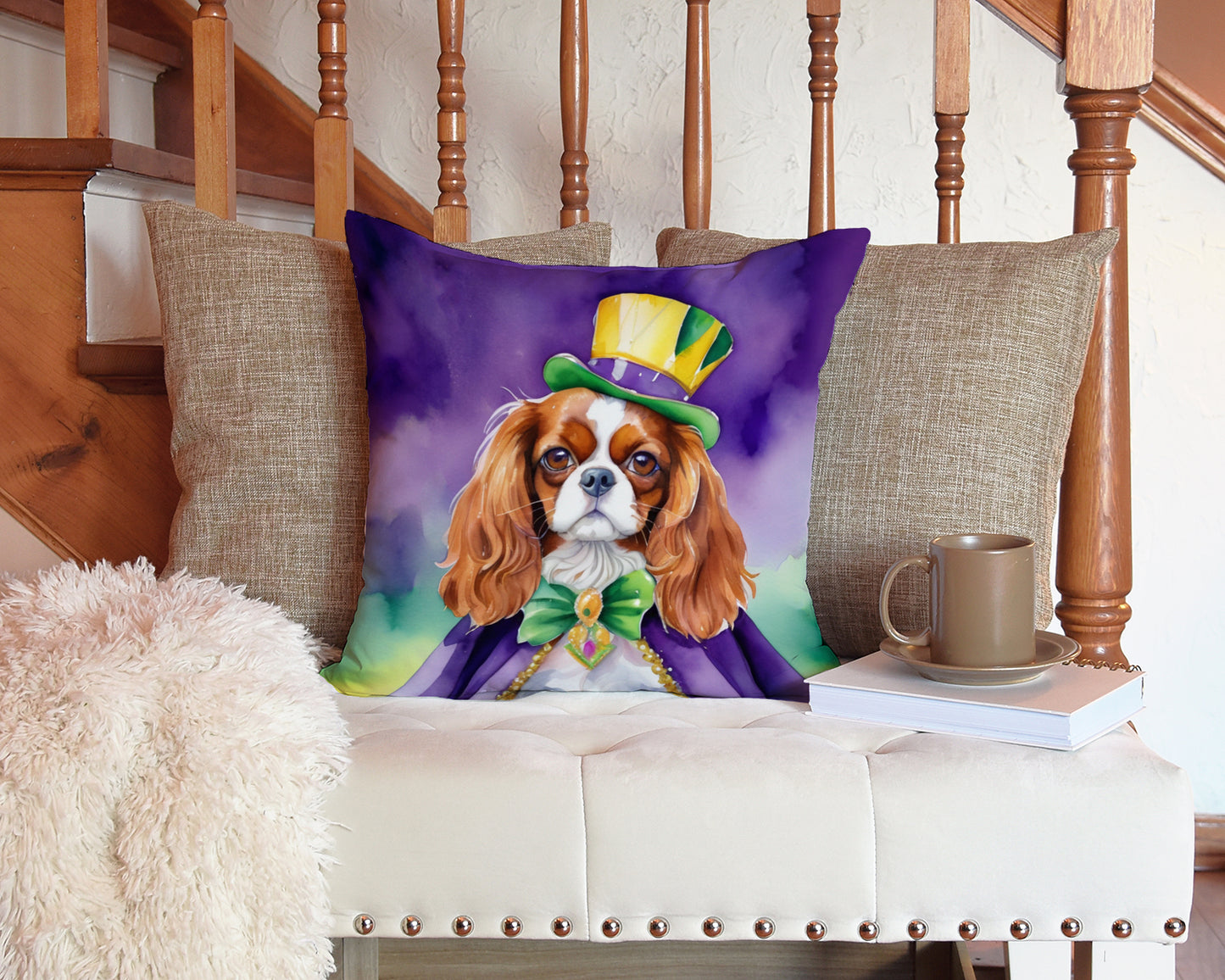 Cavalier Spaniel King of Mardi Gras Throw Pillow