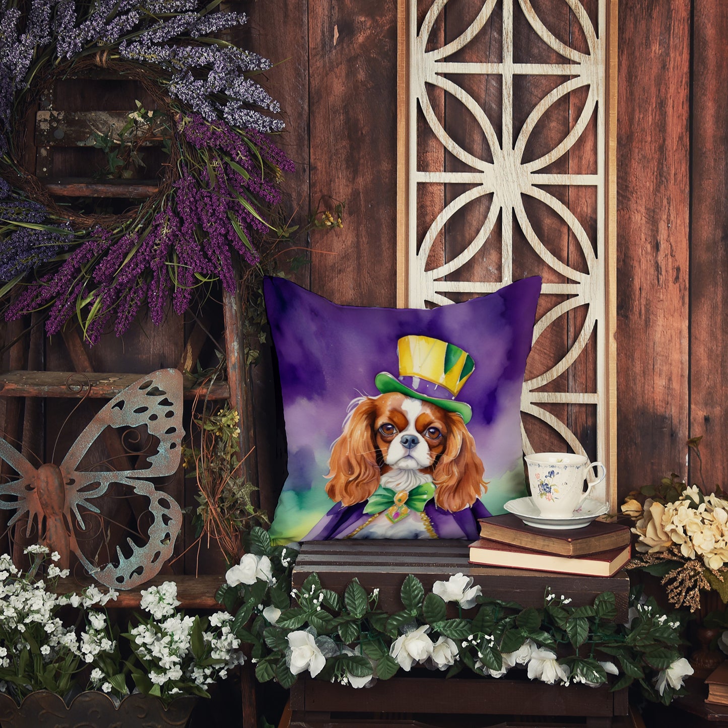 Cavalier Spaniel King of Mardi Gras Throw Pillow