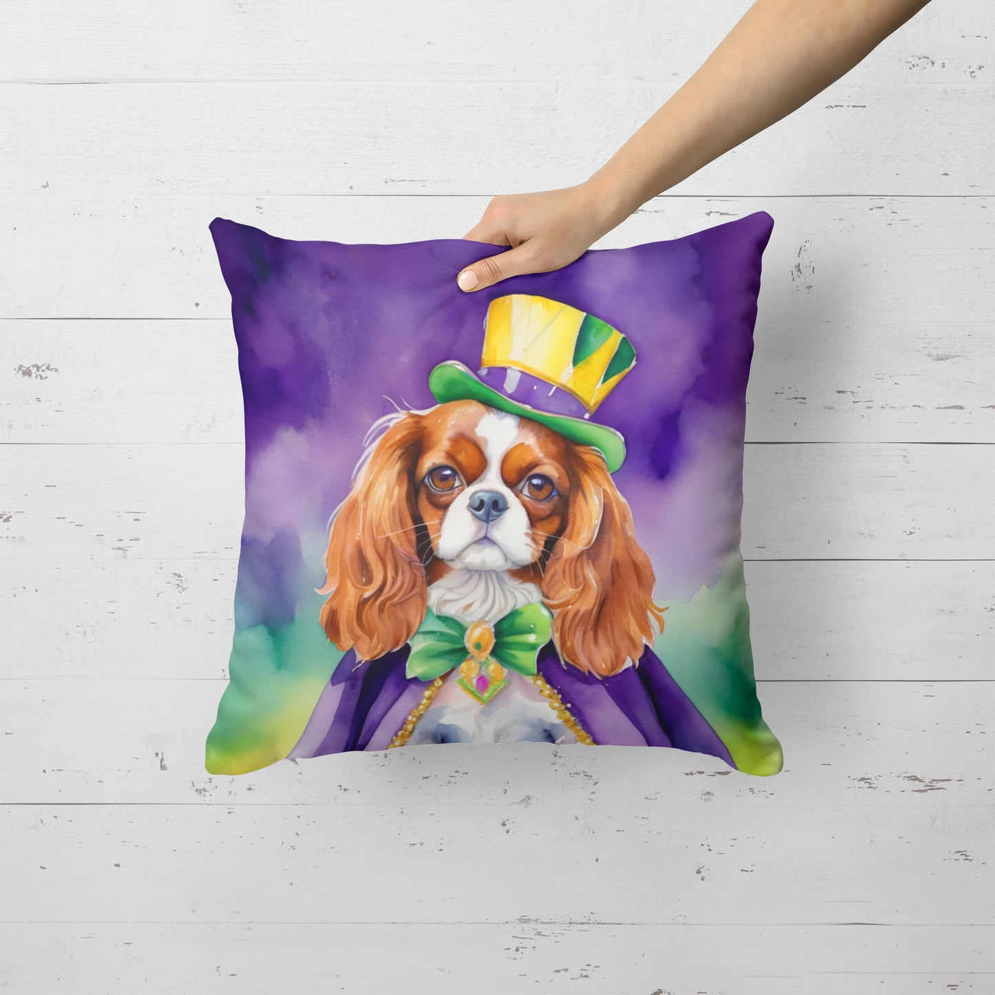 Cavalier Spaniel King of Mardi Gras Throw Pillow