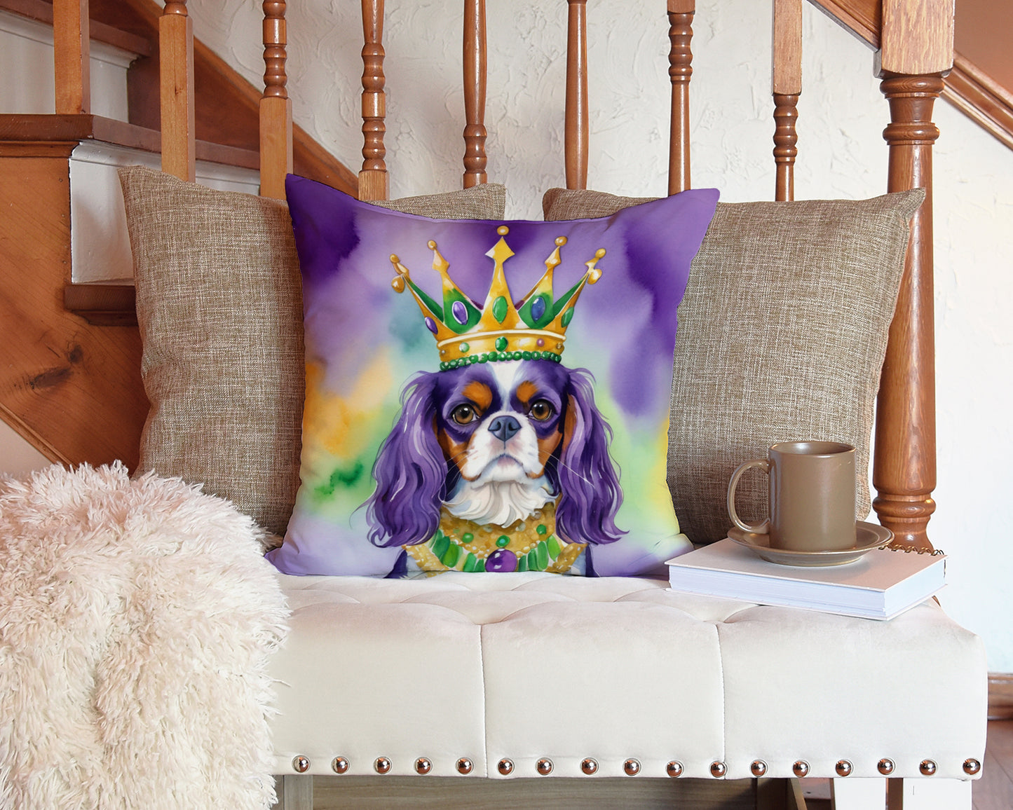 Cavalier Spaniel King of Mardi Gras Throw Pillow