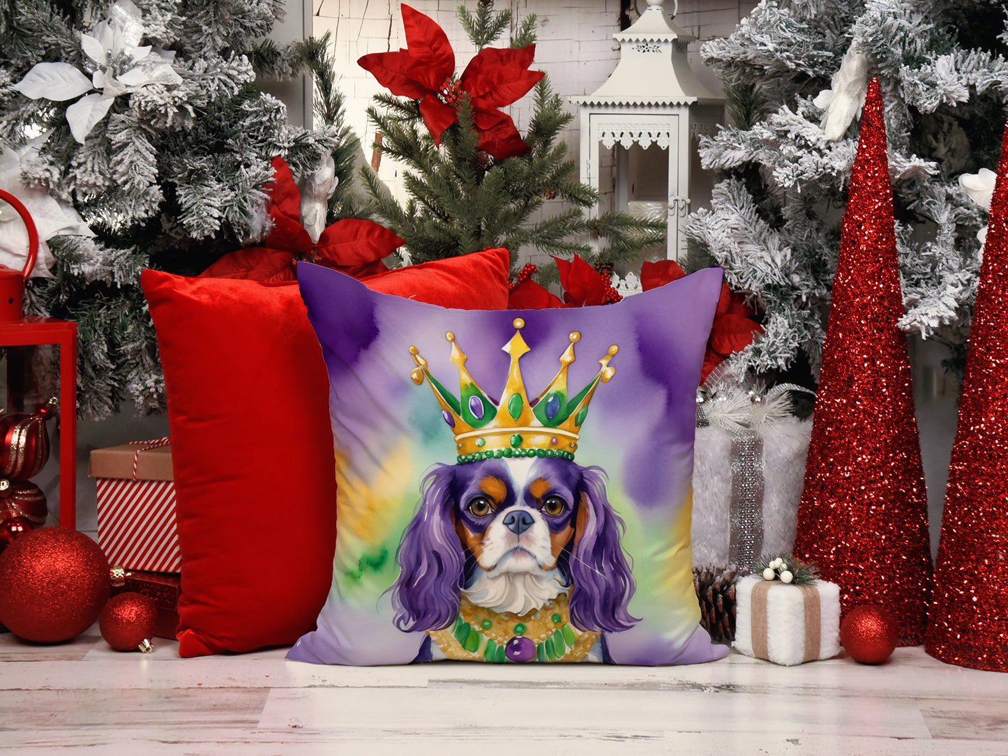 Cavalier Spaniel King of Mardi Gras Throw Pillow