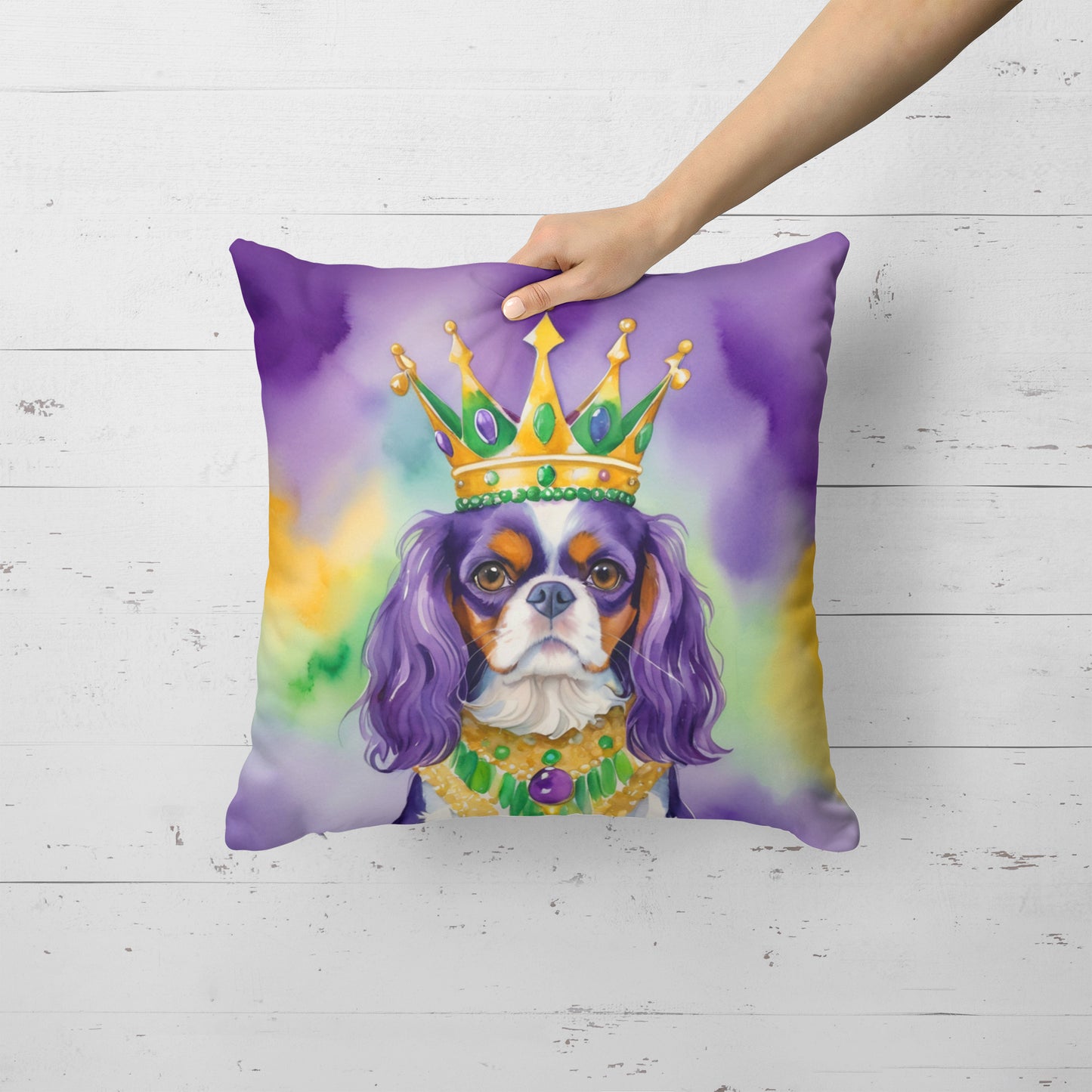 Cavalier Spaniel King of Mardi Gras Throw Pillow