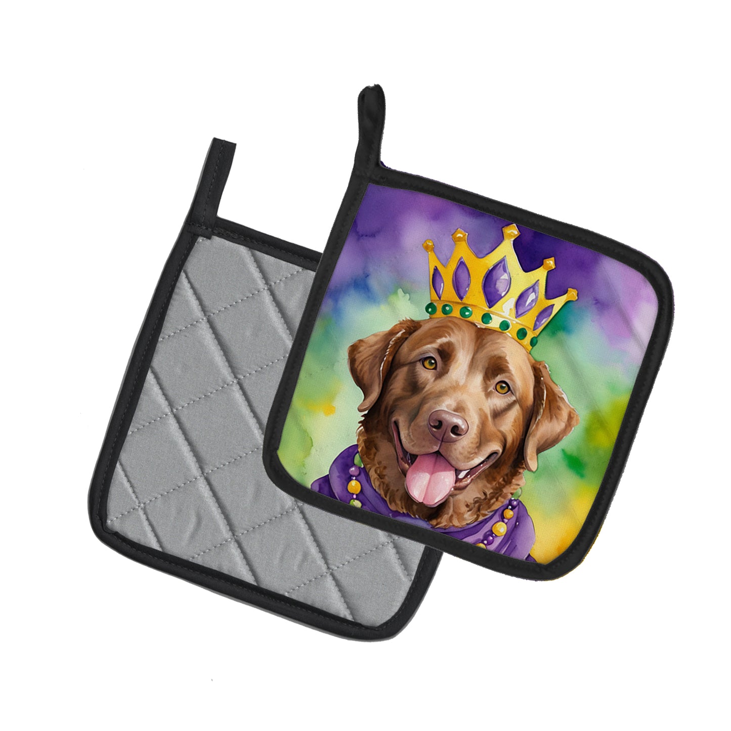 Chesapeake Bay Retriever King of Mardi Gras Pair of Pot Holders