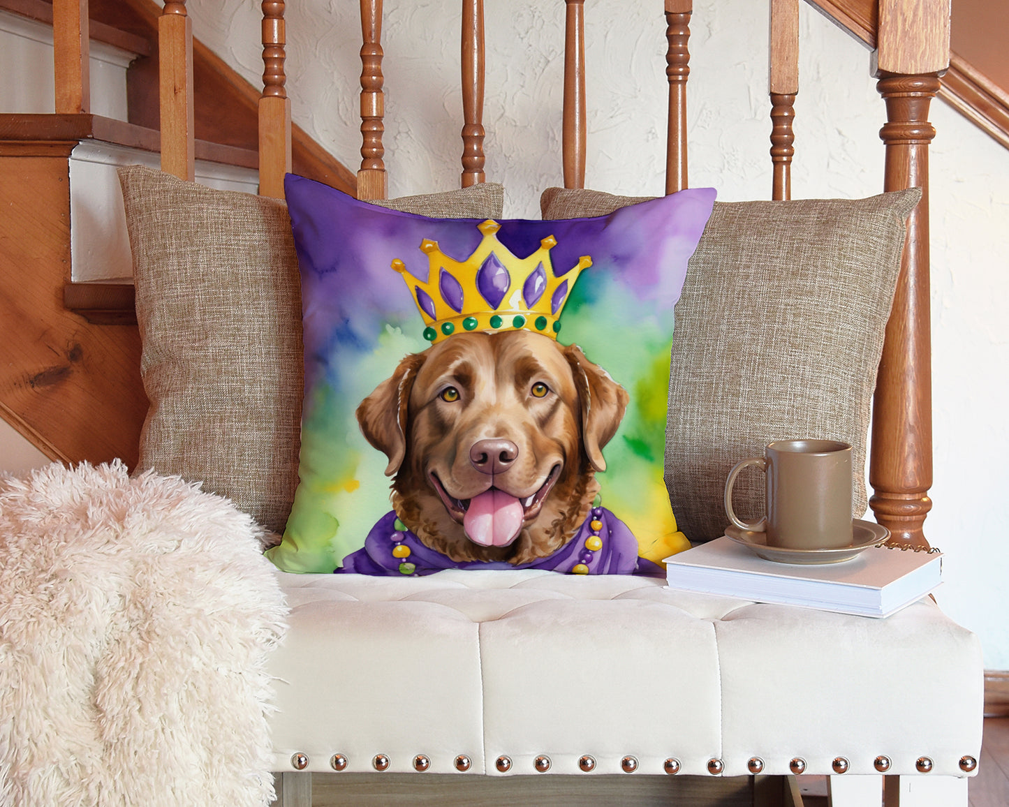 Chesapeake Bay Retriever King of Mardi Gras Throw Pillow