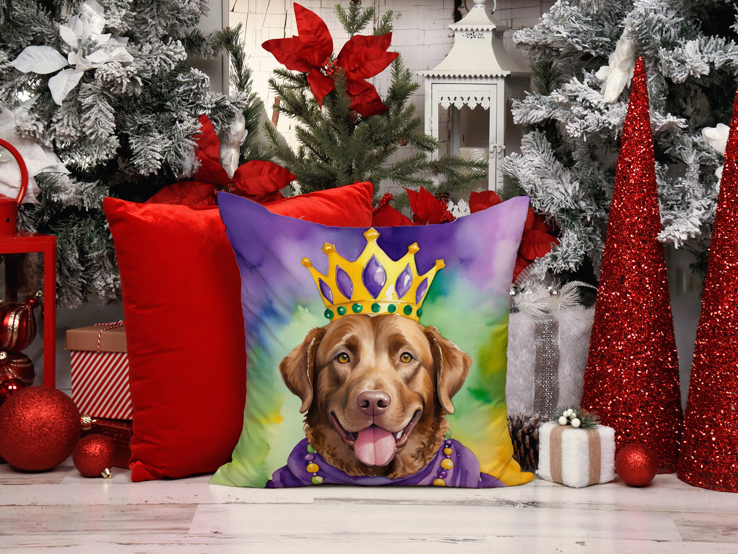 Chesapeake Bay Retriever King of Mardi Gras Throw Pillow