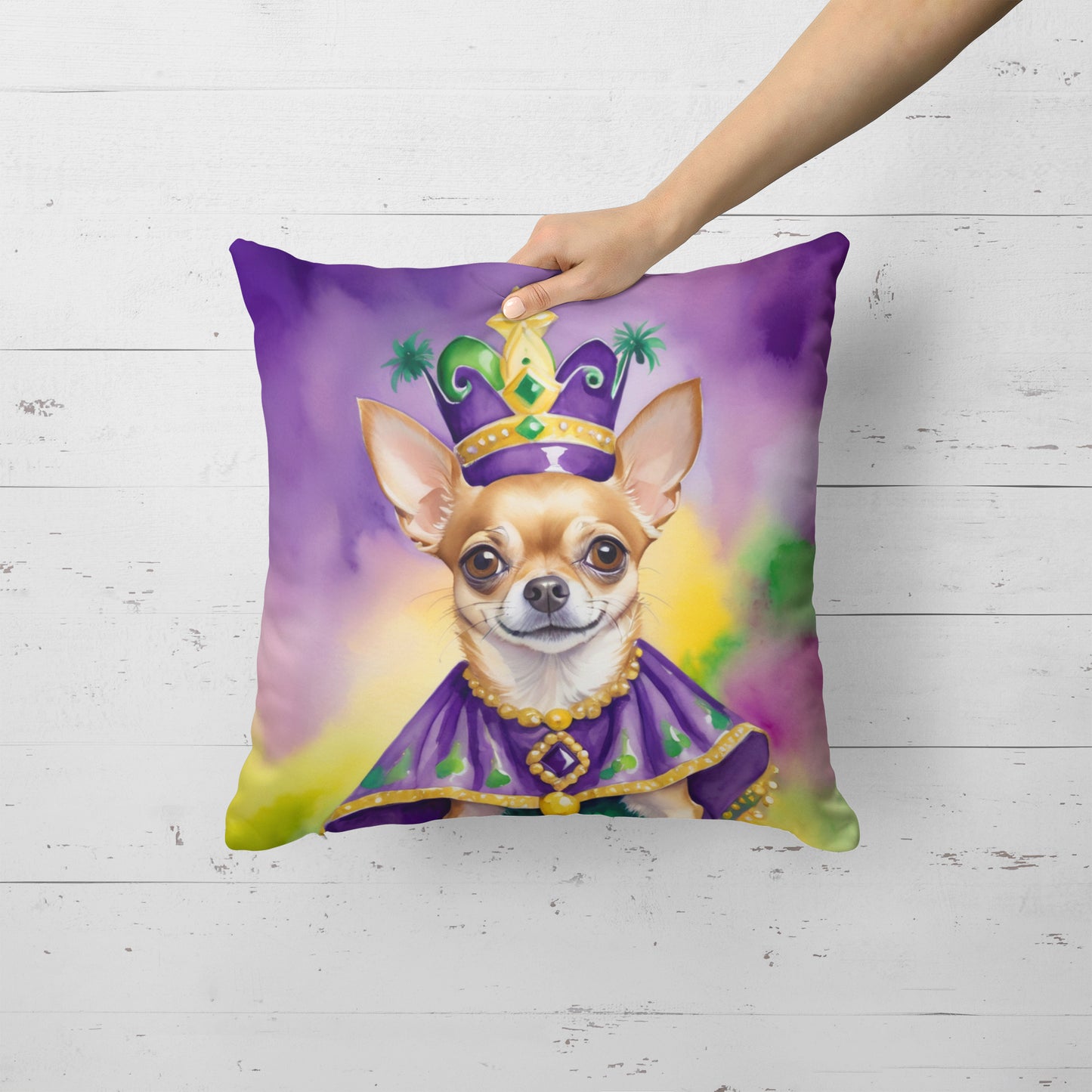 Chihuahua King of Mardi Gras Throw Pillow