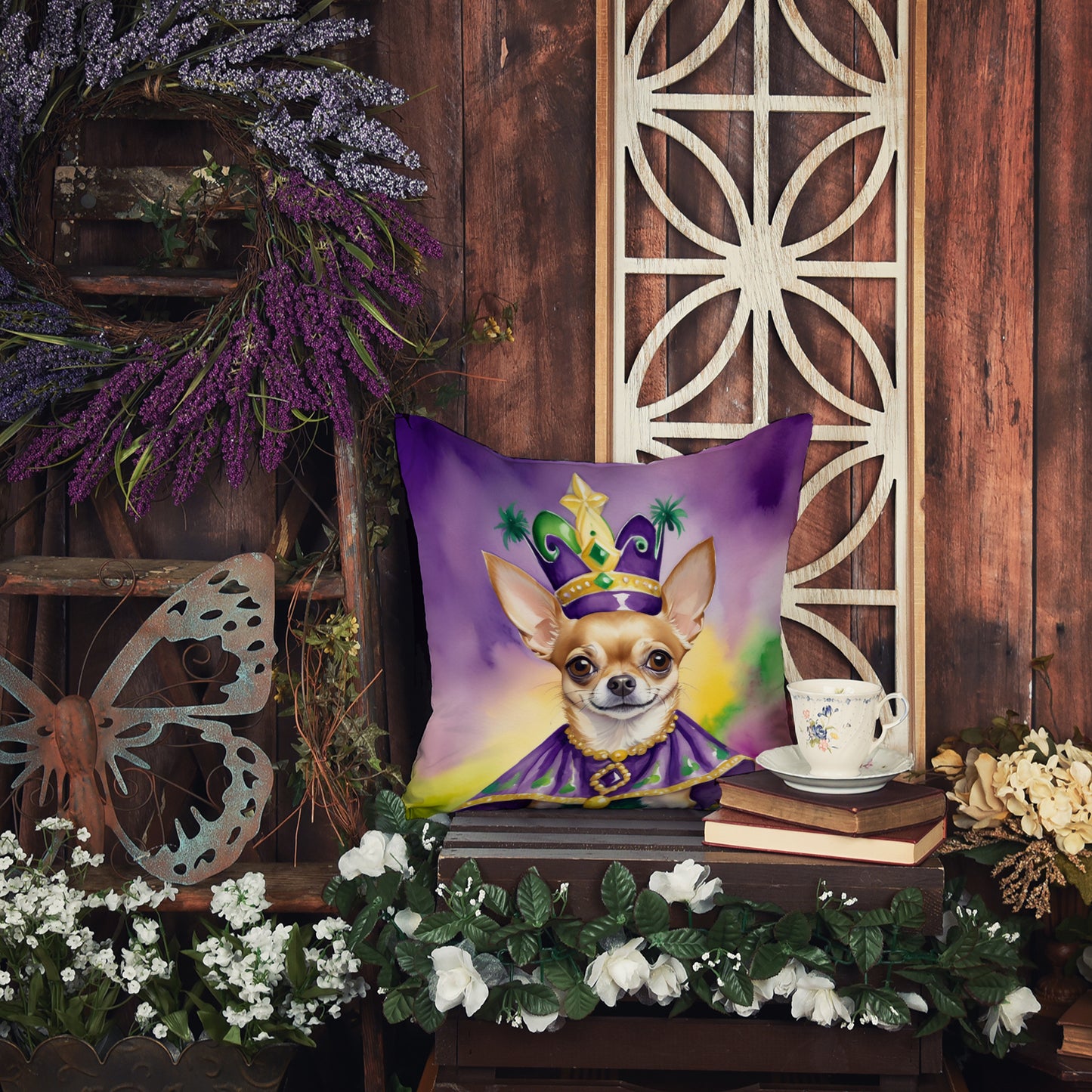 Chihuahua King of Mardi Gras Throw Pillow